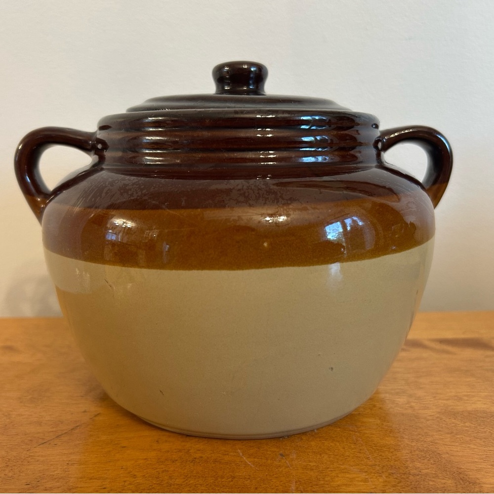 Brown and Tan Ceramic Bean Pot